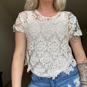 White Lace Crop Top